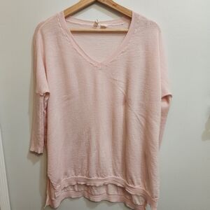Anthropologie Moth Pink 100% Merino Wool V Neck Hi-Low Hem Sweater Size Small P